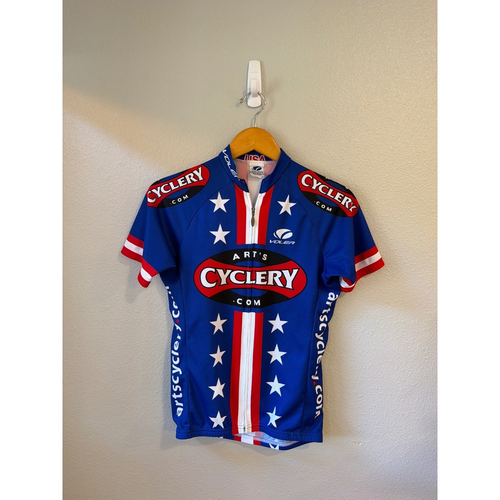 Voler‎ Cycling Jersey Mens Medium Arts Cyclery USA Stars Stripes Blue V26836